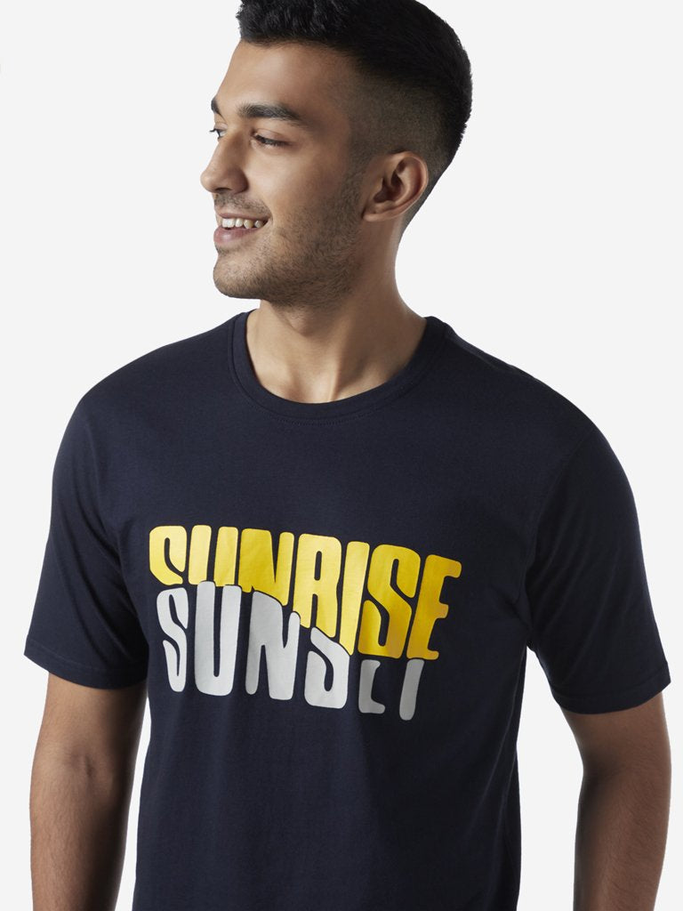 WES Lounge Navy Text Print Relaxed Fit T-Shirt