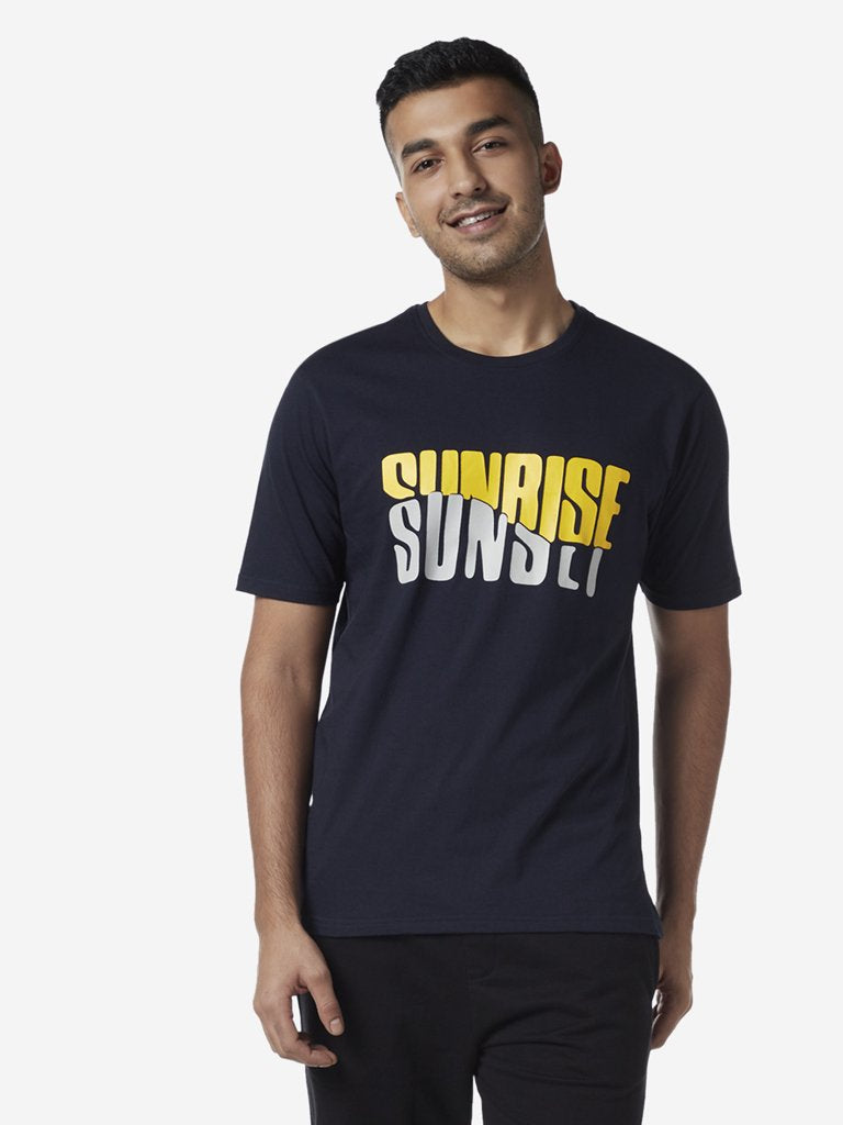 WES Lounge Navy Text Print Relaxed Fit T-Shirt