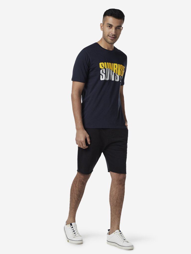 WES Lounge Navy Text Print Relaxed Fit T-Shirt