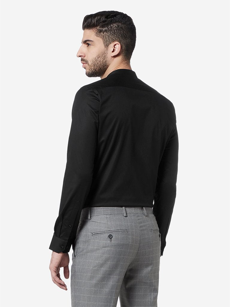 WES Formals Black Band Neck Ultra-Slim Fit Shirt