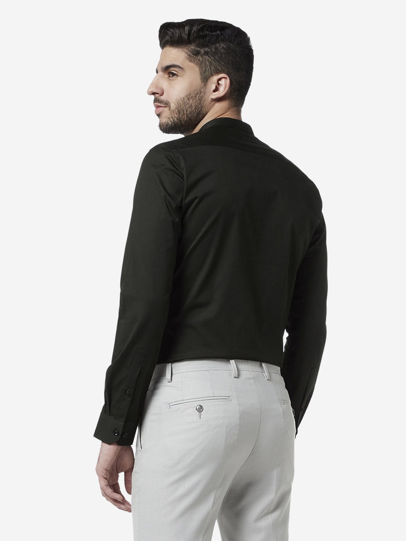 WES Formals Dark Olive Band Ultra-Slim Fit Shirt
