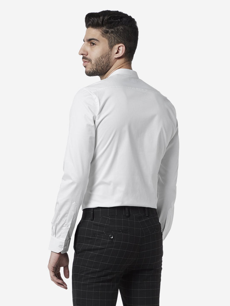 WES Formals White Band Neck Ultra-Slim Fit Shirt