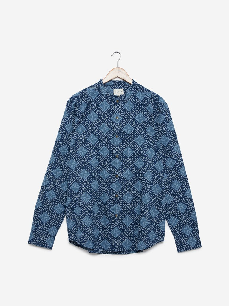 ETA Navy Abstract Print Resort Fit Shirt