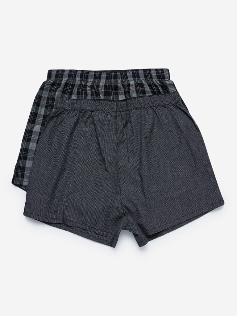 WES Lounge Black Checkered Boxers Pack Of Two