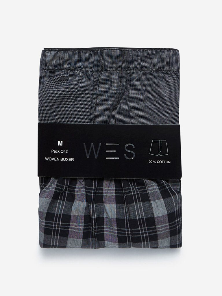 WES Lounge Black Checkered Boxers Pack Of Two