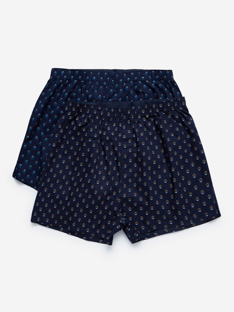 WES Lounge Navy Woven Boxers Pack Of Two