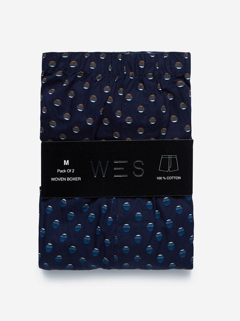 WES Lounge Navy Woven Boxers Pack Of Two