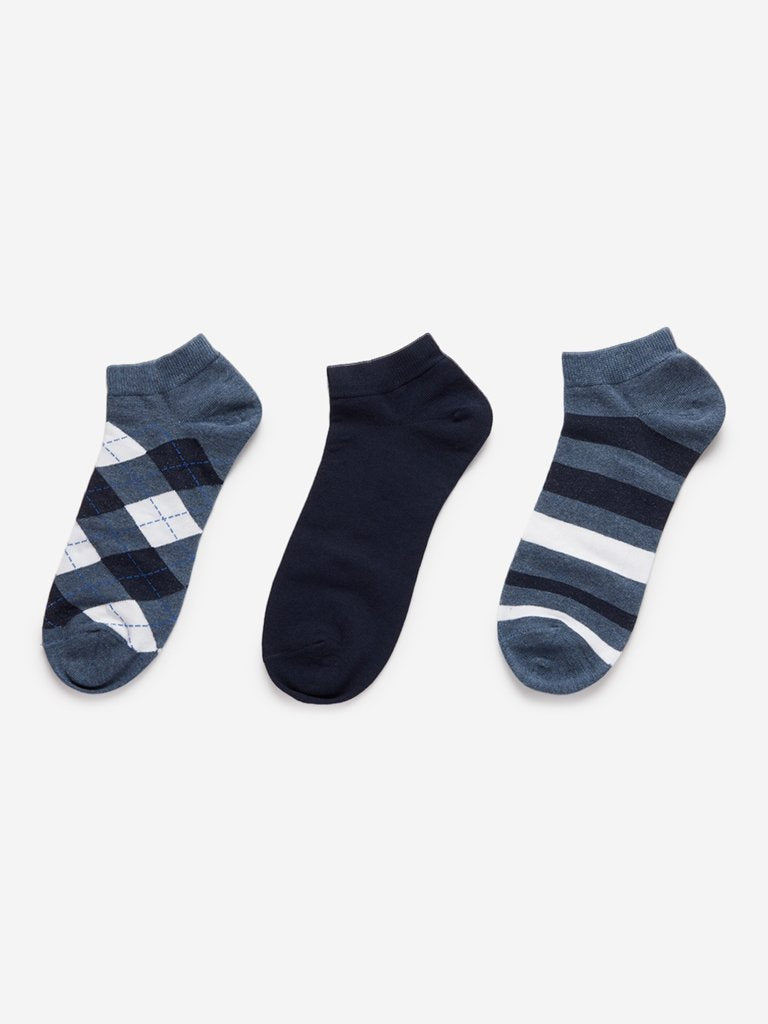 WES Lounge Blue Trainer Socks Pack Of Three