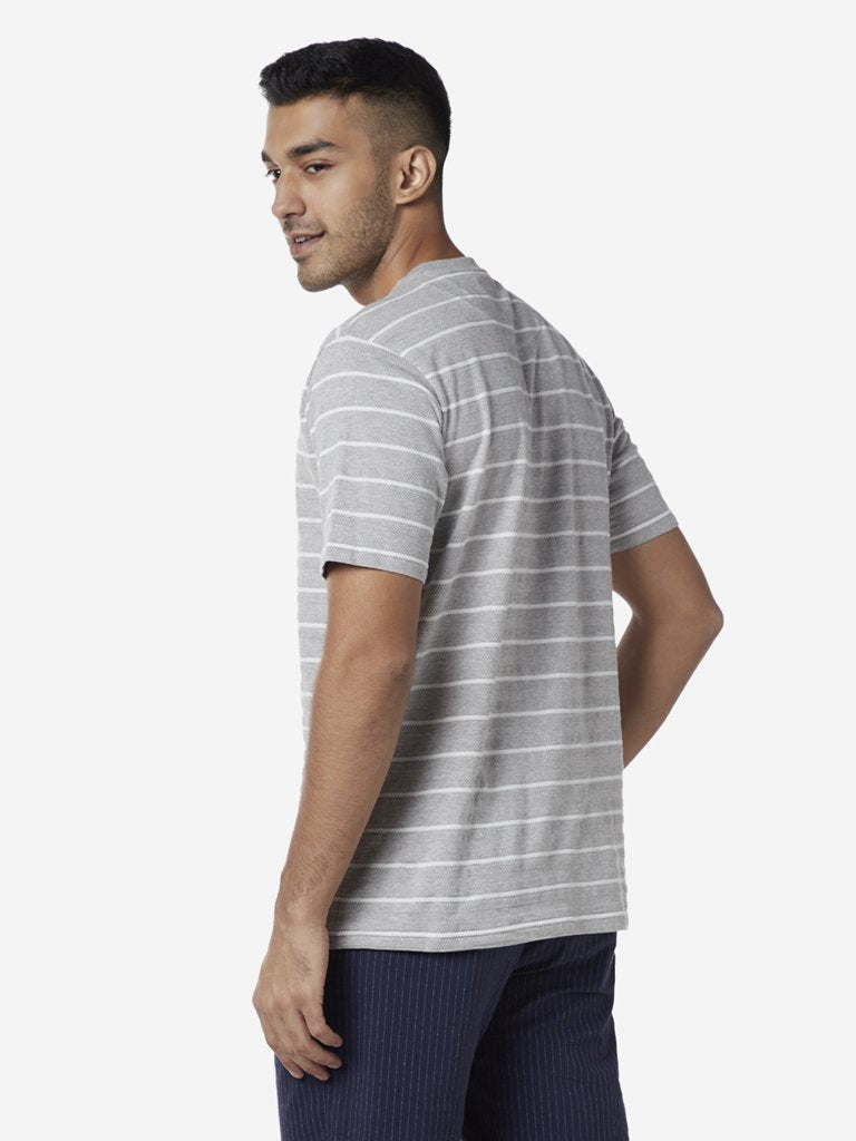 Ascot Light Grey Striped Relaxed Fit T-Shirt