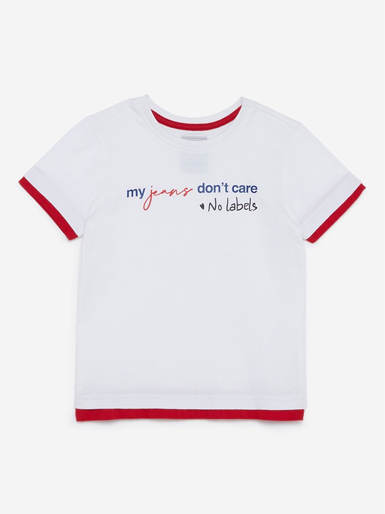 HOP Kids White Typographic Printed T-Shirt