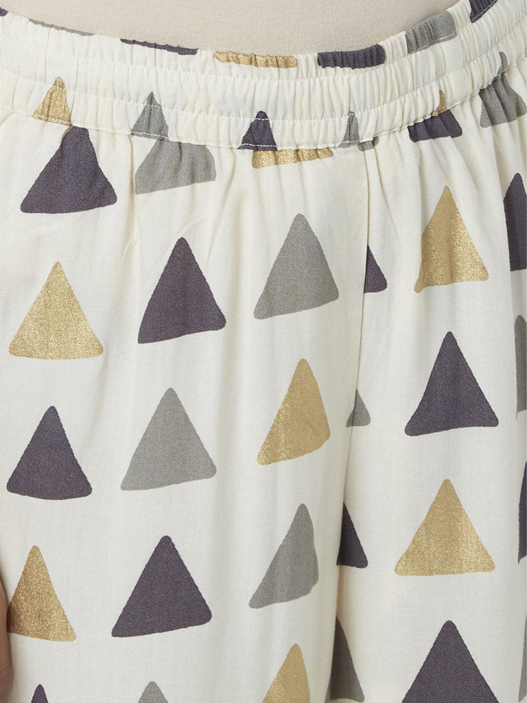 Utsa Off White Triangle Print Palazzos