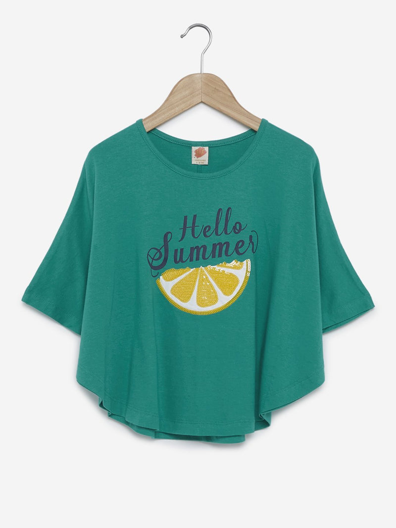 Y&F Kids Green Sequinned Poncho Twinkle Top