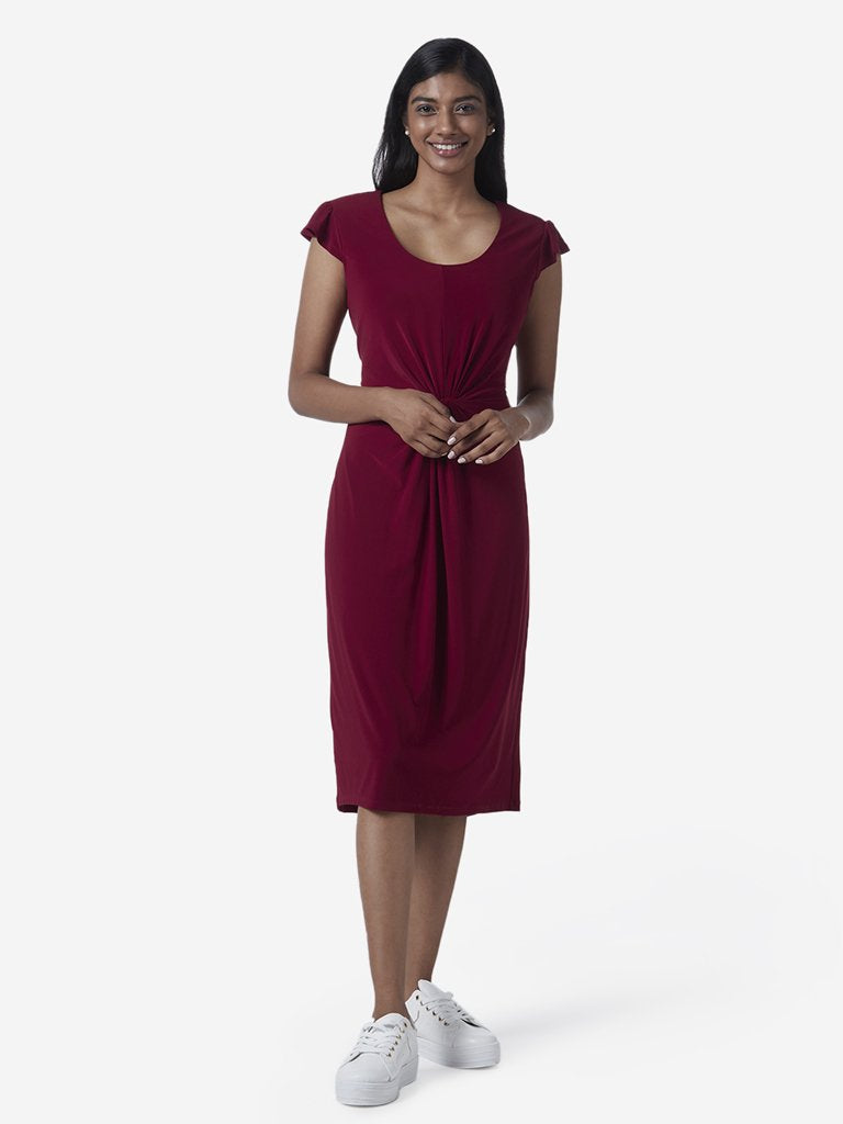 Wardrobe Maroon Twist Pattern Dress