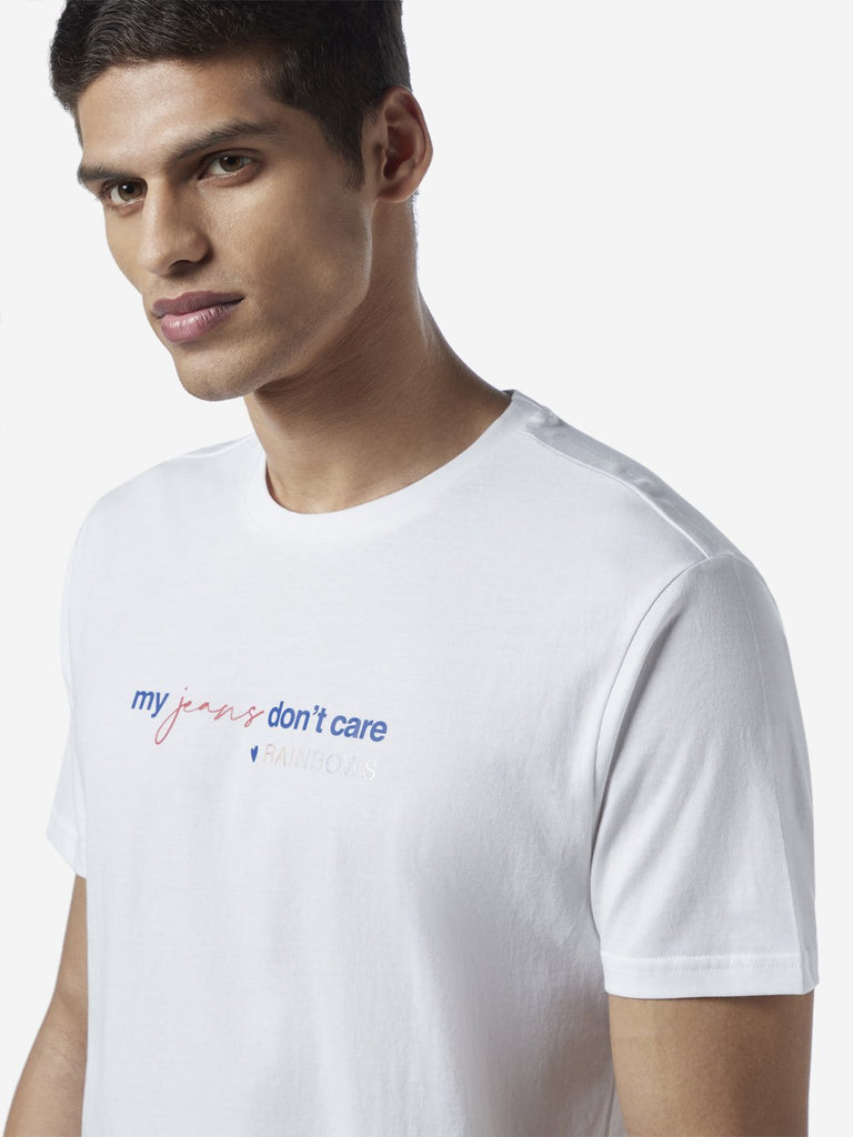 Nuon White Slim Fit Text Design T-Shirt