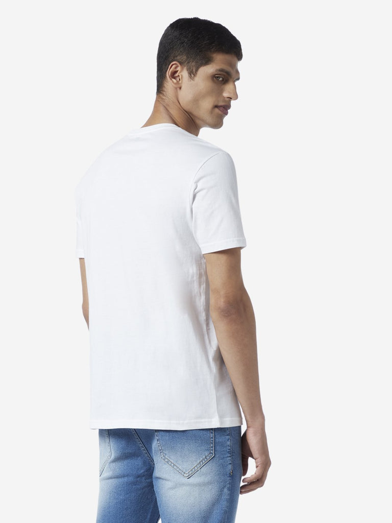 Nuon White Slim Fit Text Design T-Shirt