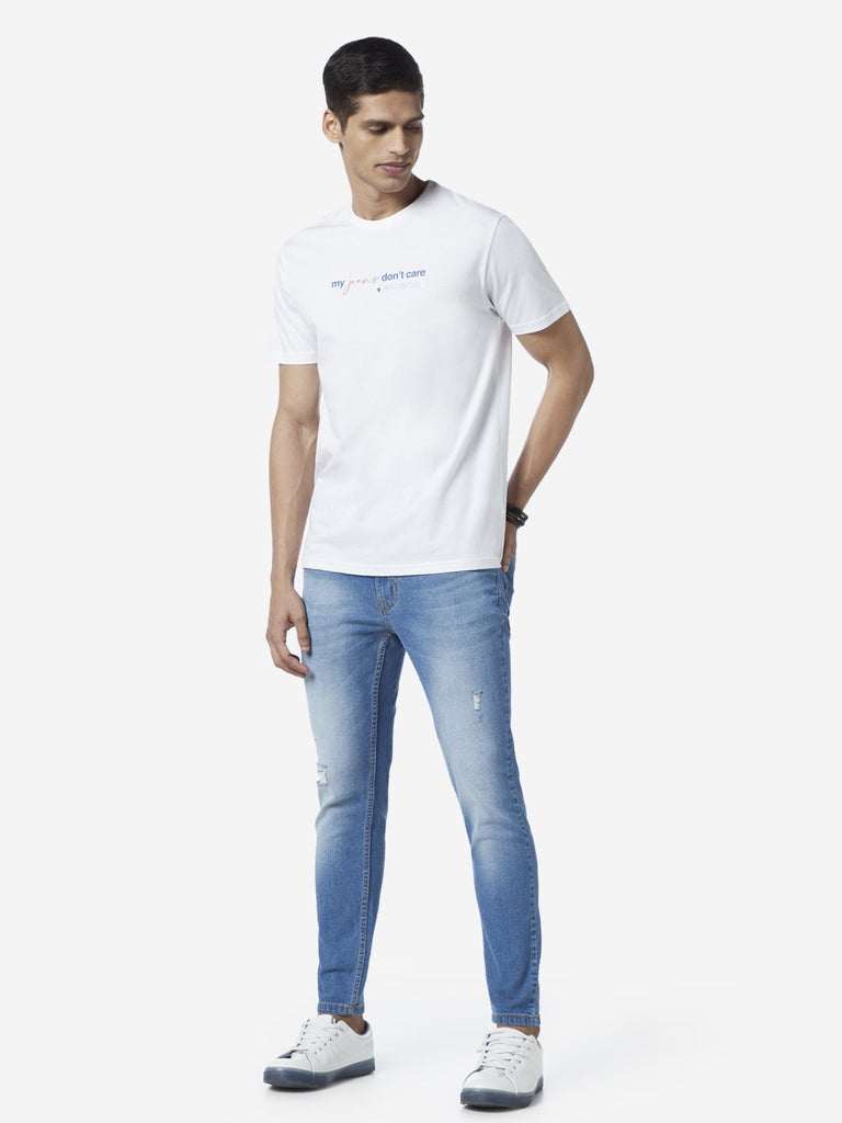 Nuon White Slim Fit Text Design T-Shirt