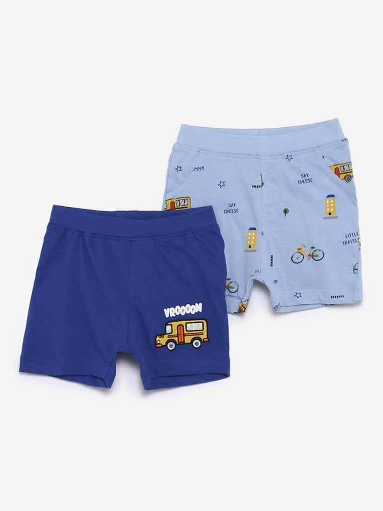 Baby HOP Blue Vehicle Print Shorts Set of Two