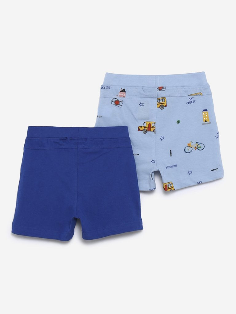 Baby HOP Blue Vehicle Print Shorts Set of Two
