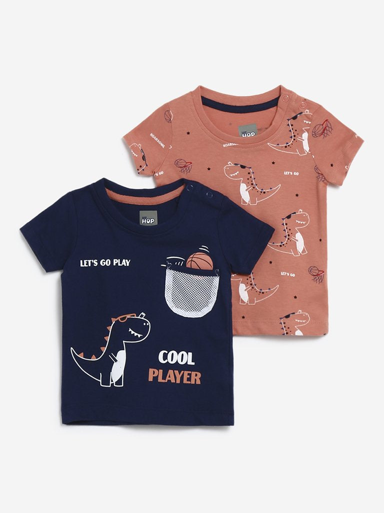 Baby HOP Navy Dinosaur Set of Two T-Shirts