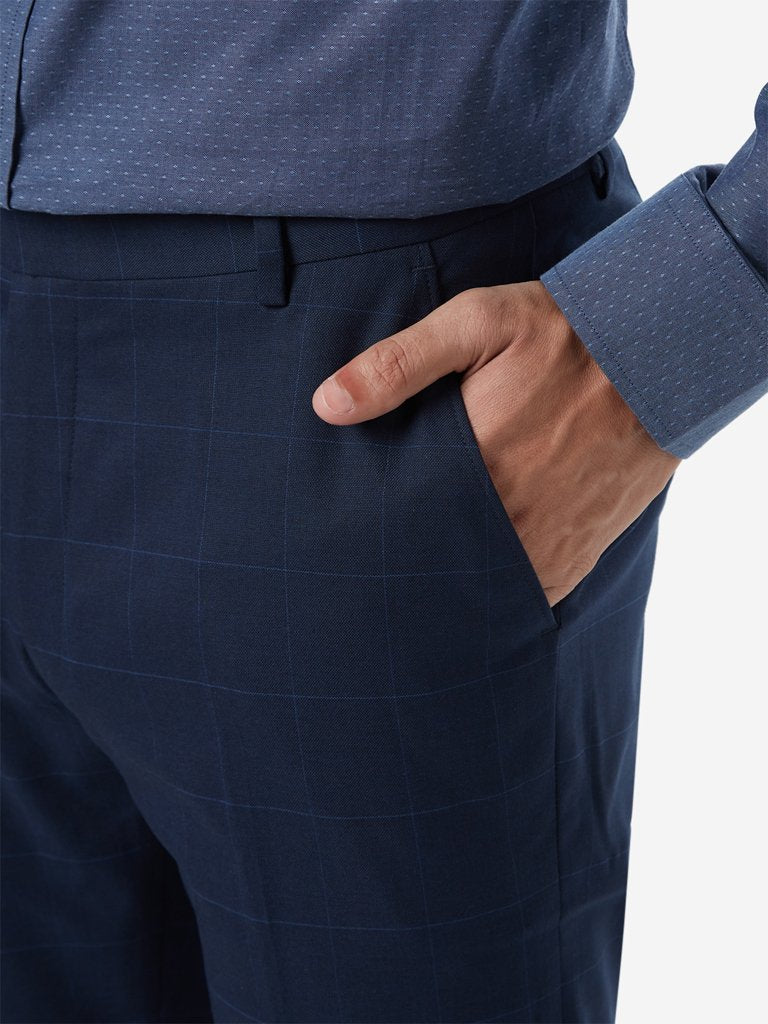 WES Formals Navy Carrot Fit Checkered Trousers