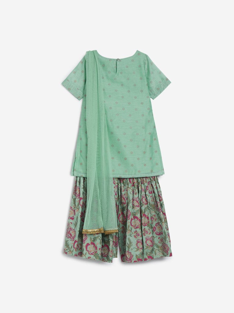 Utsa Kids Light Green Floral Sharara Set