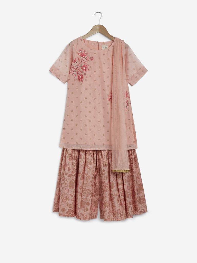 Utsa Kids Light Pink Floral Sharara Set