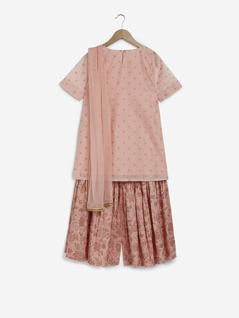 Utsa Kids Light Pink Floral Sharara Set