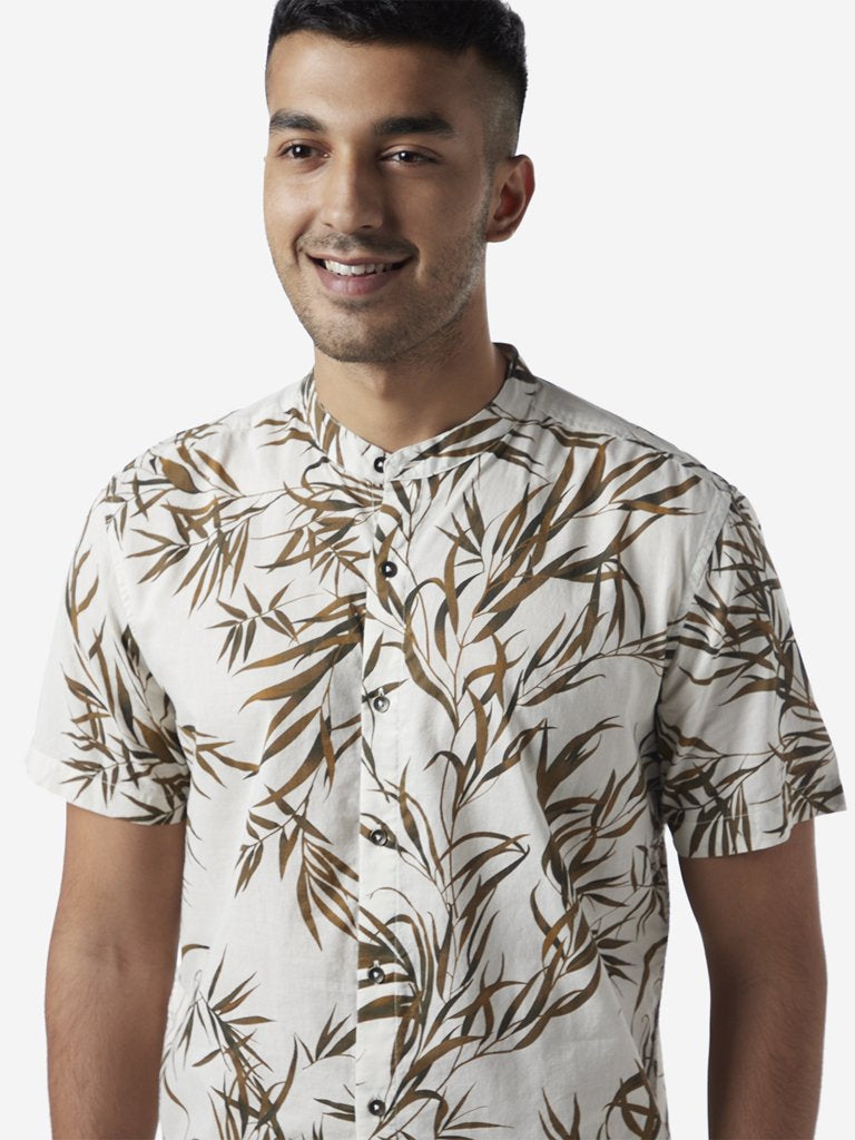 ETA Brown Resort Fit Leaf Design Shirt