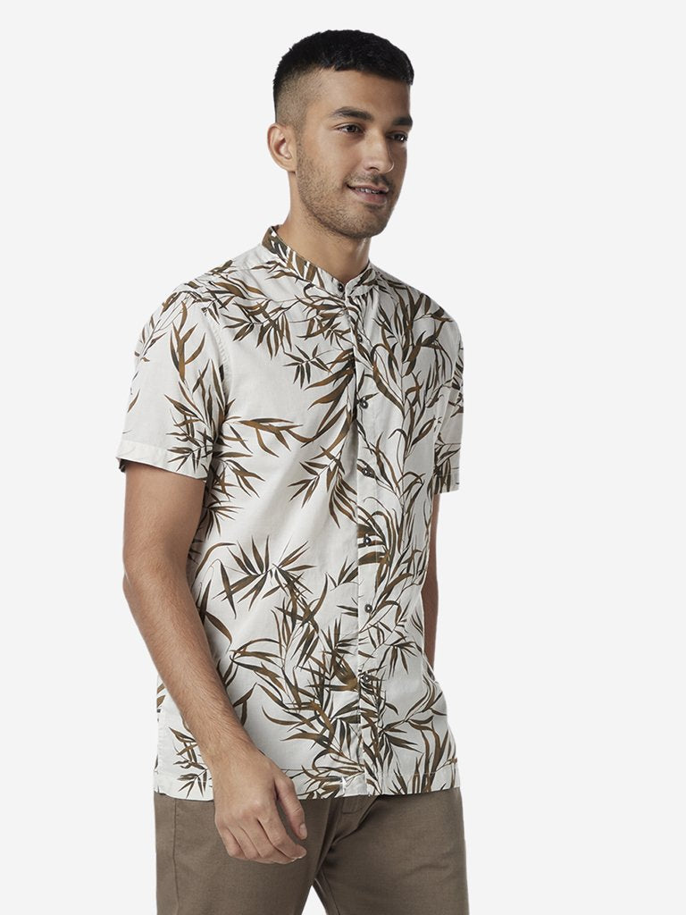 ETA Brown Resort Fit Leaf Design Shirt