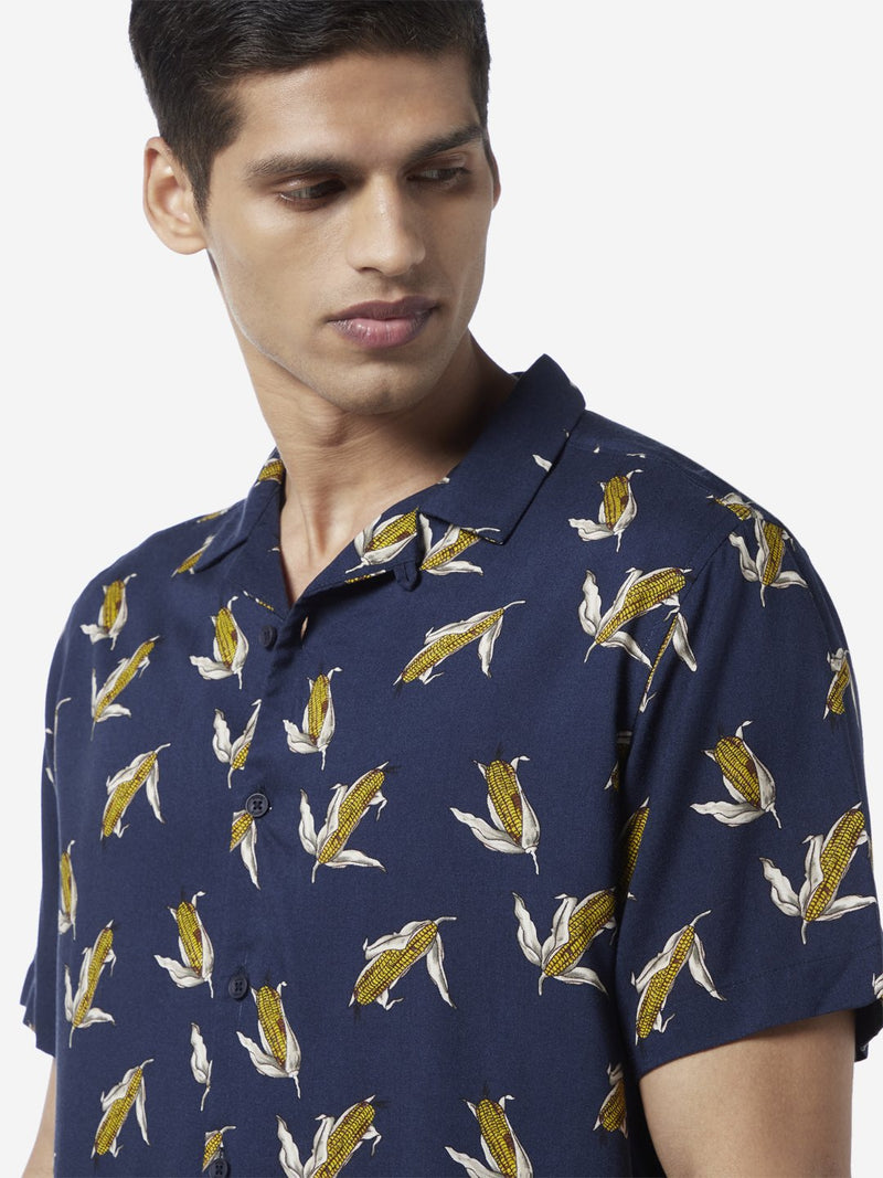 Nuon Navy Relaxed Fit Corn Print Shirt