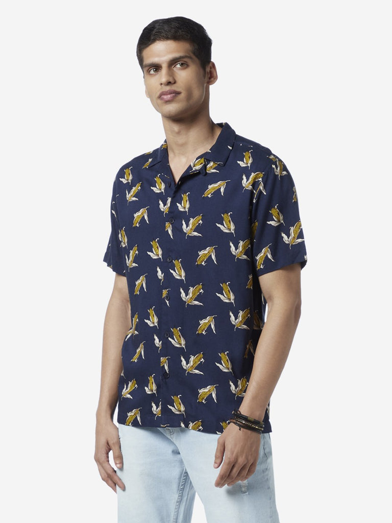 Nuon Navy Relaxed Fit Corn Print Shirt