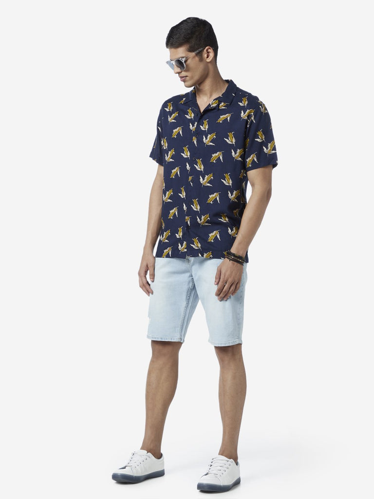 Nuon Navy Relaxed Fit Corn Print Shirt