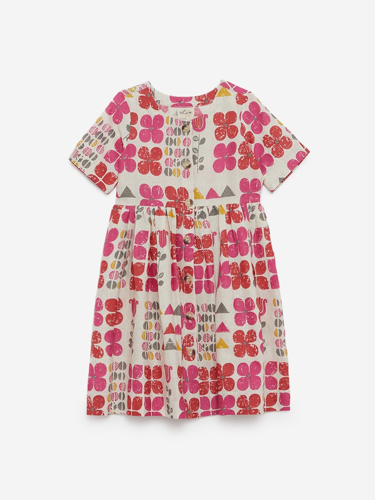 Utsa Kids Multicolour Floral Fit-And-Flare Dress