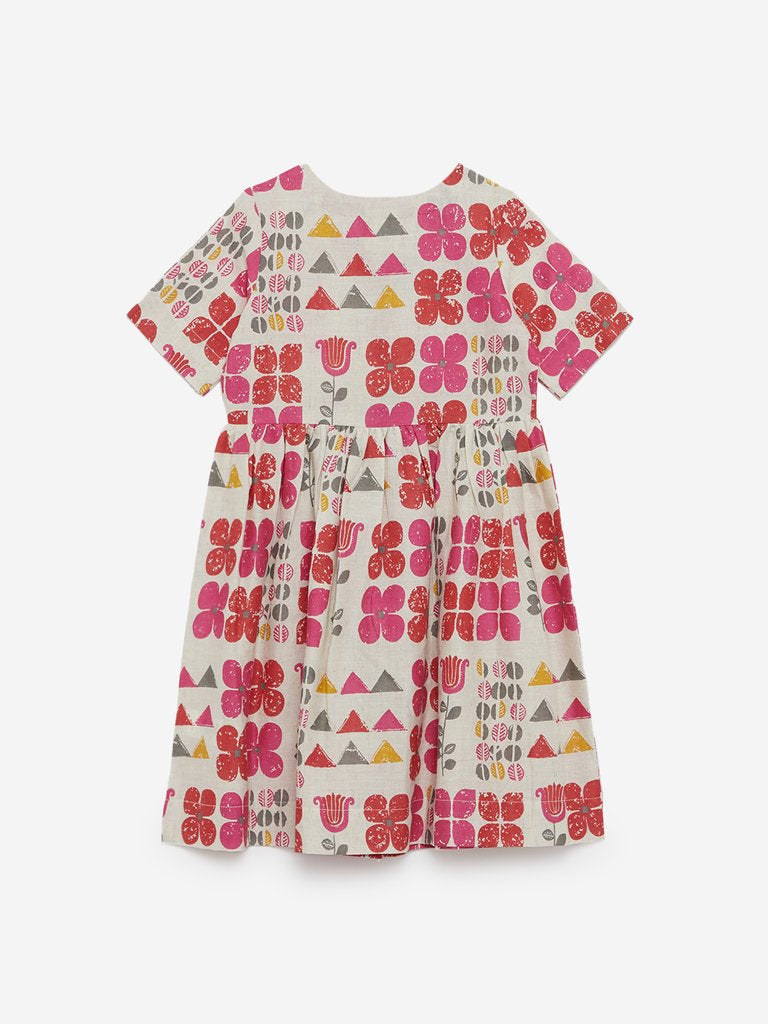Utsa Kids Multicolour Floral Fit-And-Flare Dress