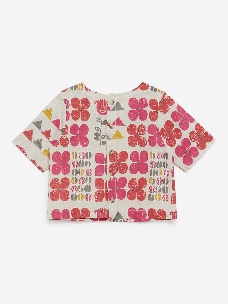 Utsa Kids Multicolour Floral Print Crop Top