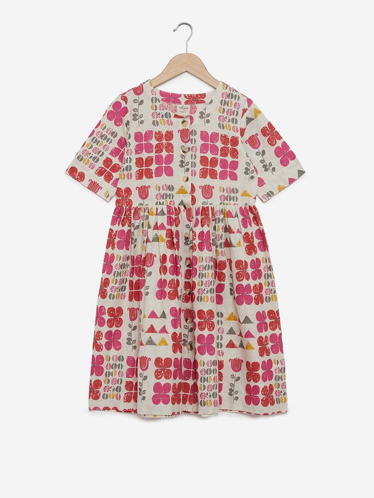 Utsa Kids Multicolour Floral Fit-And-Flare Dress