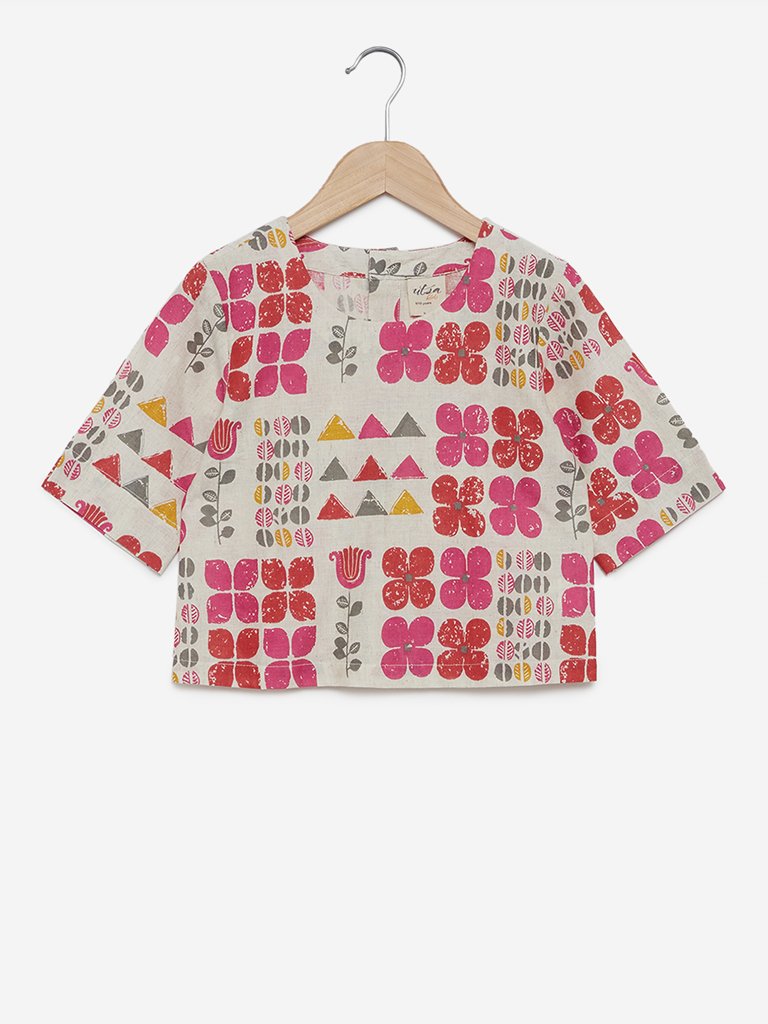 Utsa Kids Multicolour Floral Print Crop Top