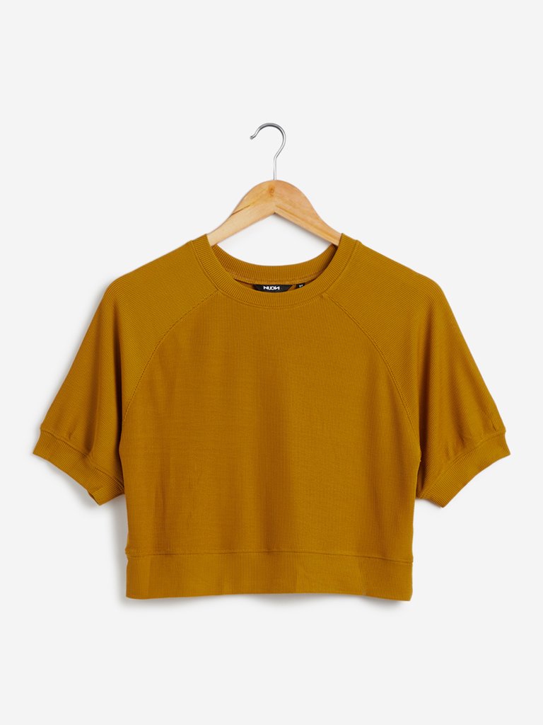 Nuon Mustard Knitted Crop-Top