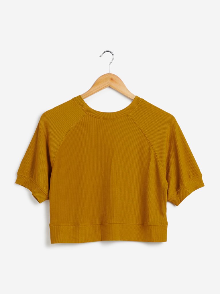 Nuon Mustard Knitted Crop-Top
