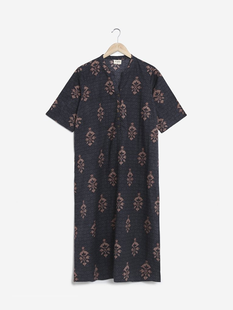 Diza Curves Charcoal Printed Straight Kurta