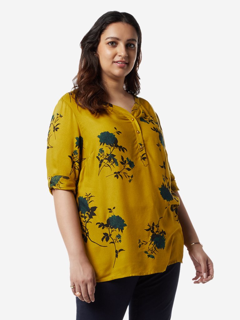 Gia Curves Mustard Floral Print Cara Top