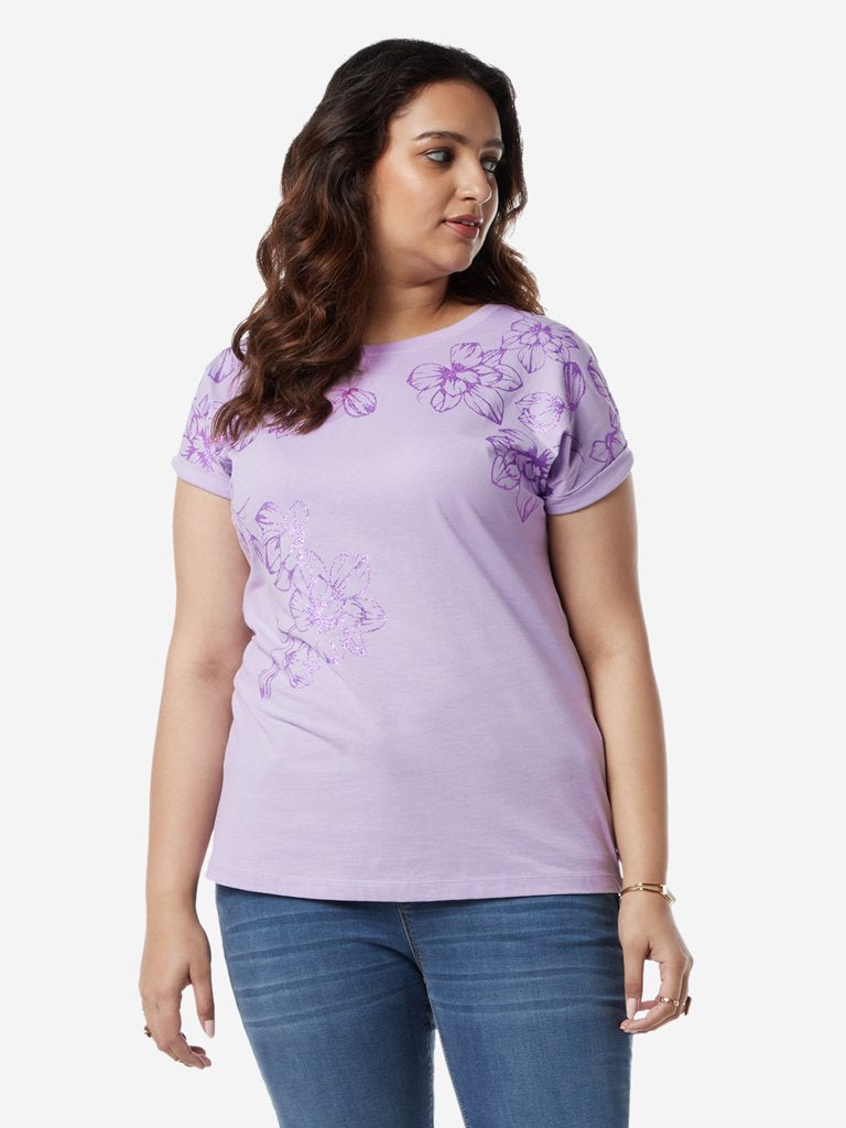 Gia Curves Lilac Floral Patterned Bella T-Shirt
