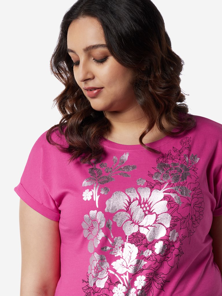Gia Curves Pink Floral Patterned Bella T-Shirt