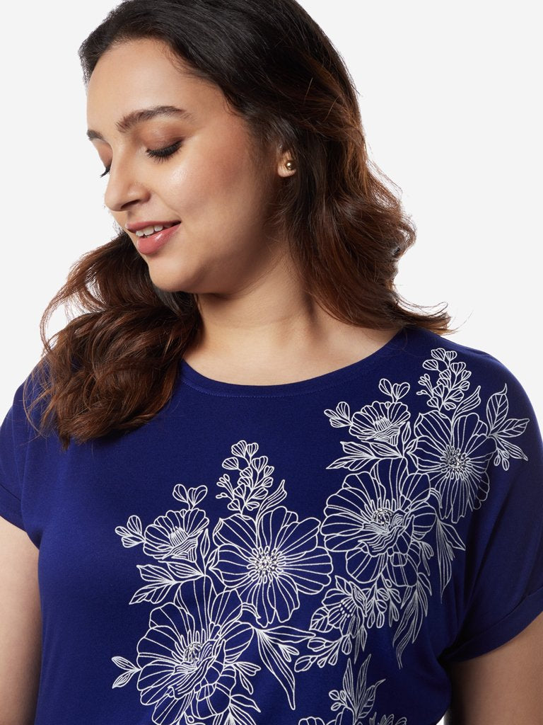 Gia Curves Dark Blue Floral Pattern Bella T-Shirt