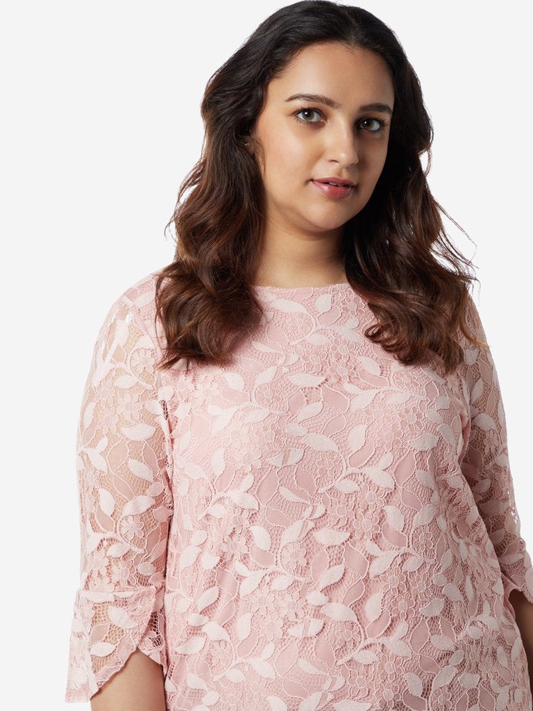 Gia Curves Light Pink Leaf Lace Top