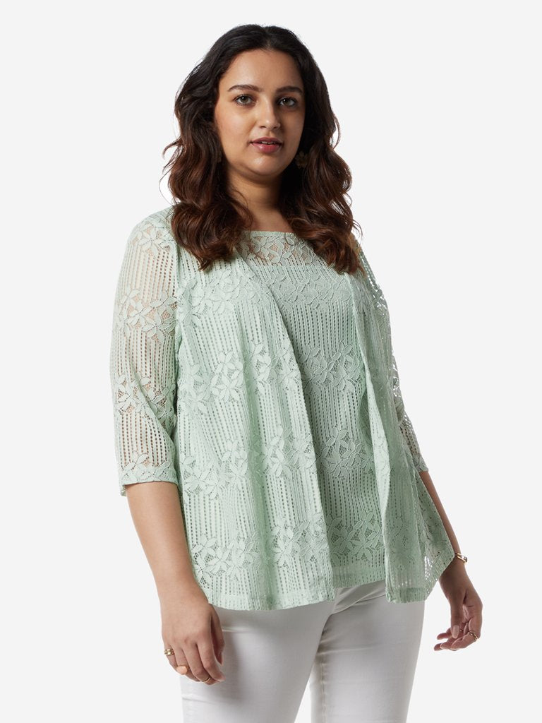 Gia Curves Mint Floral Lace Victor Top