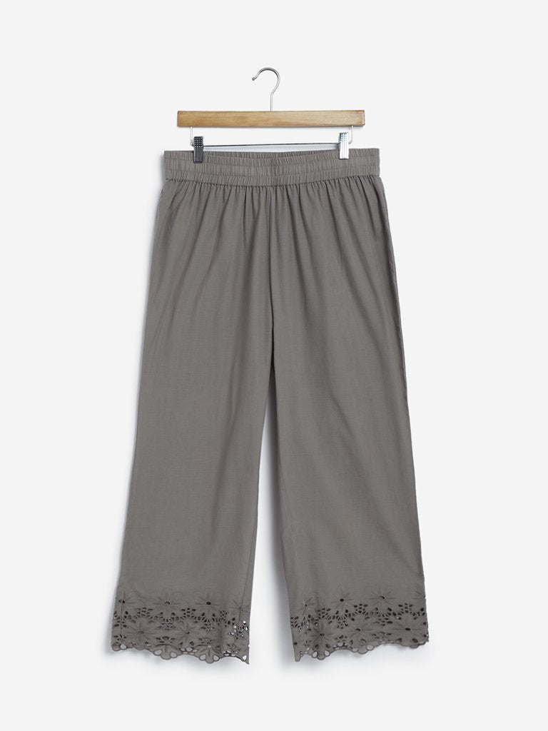 Diza Curves Grey Cut-Out Detail Cropped Palazzos