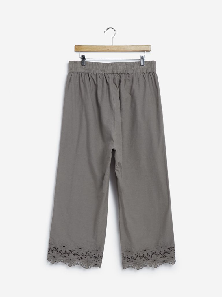 Diza Curves Grey Cut-Out Detail Cropped Palazzos