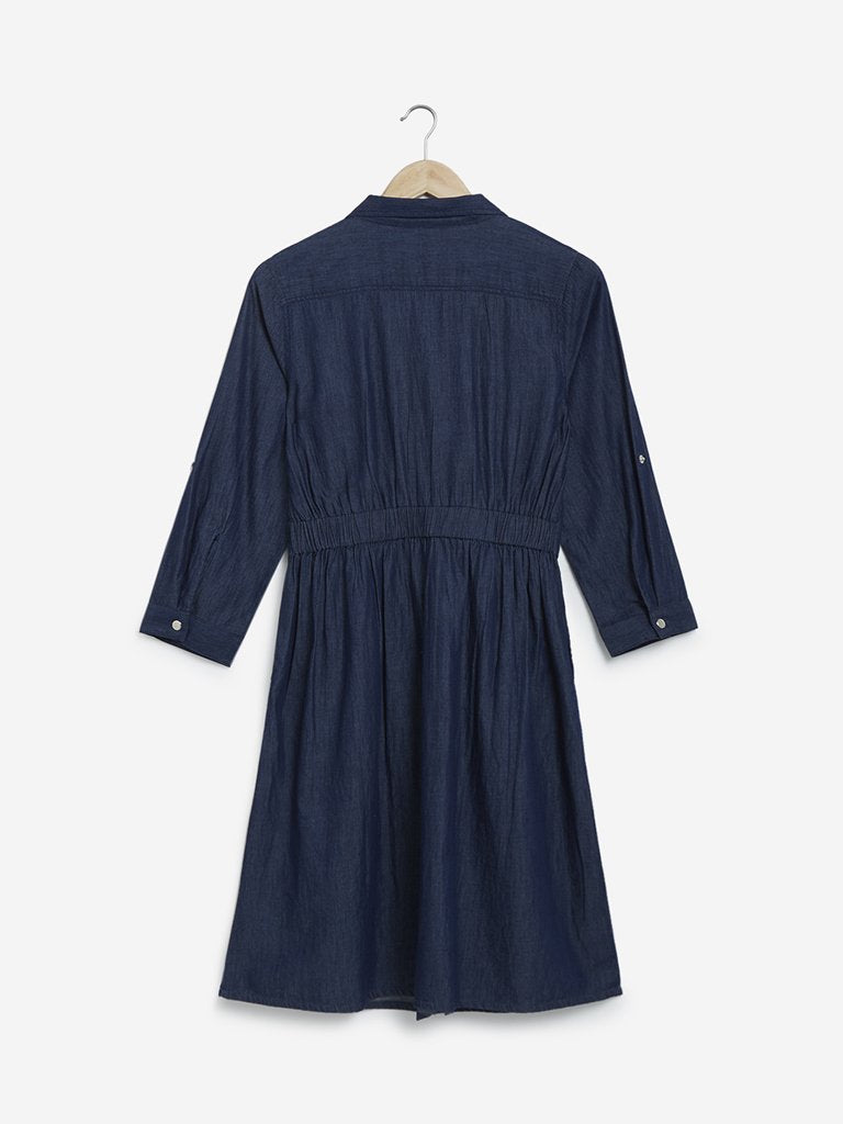 LOV Dark Blue Pure Cotton Shirtdress