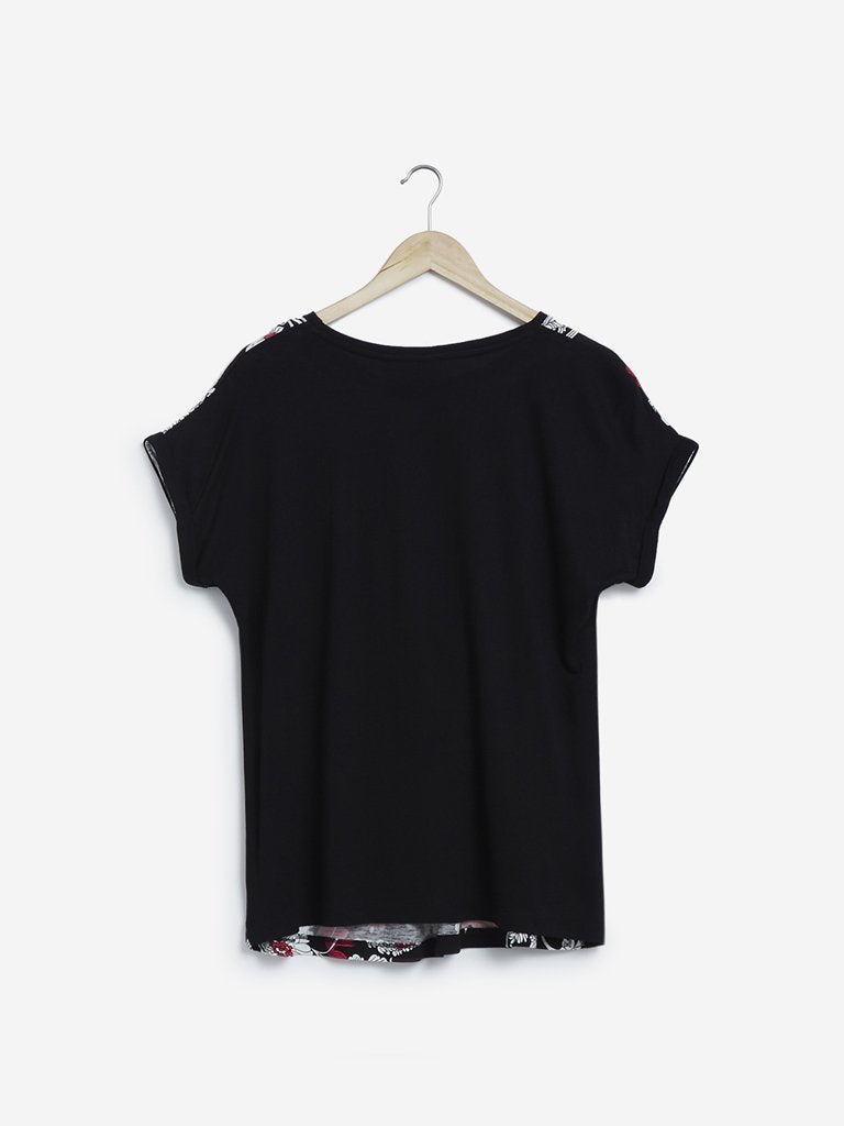 Gia Curves Black Floral Print Top